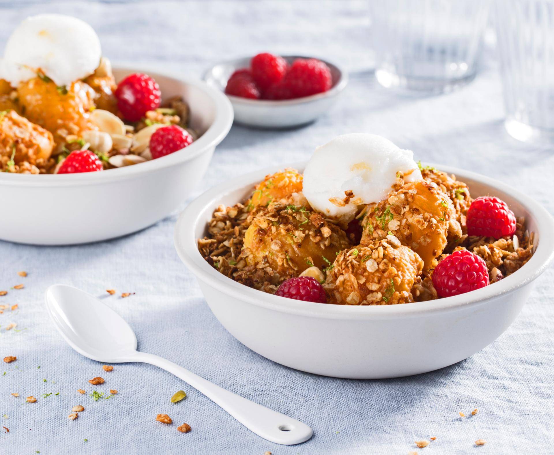 Crumble de granola con miel y compota de albaricoques - Receta Actifry Genius XL | Tefal
