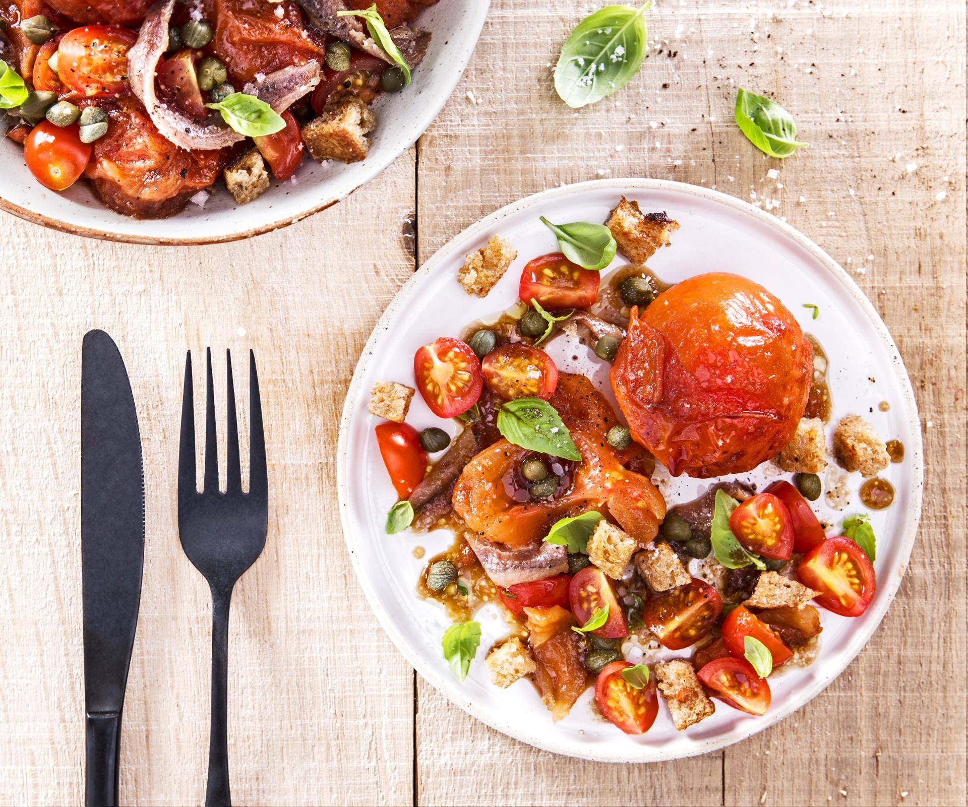 Tomate asado y ensalada de anchoas - Receta Actifry Genius XL | Tefal