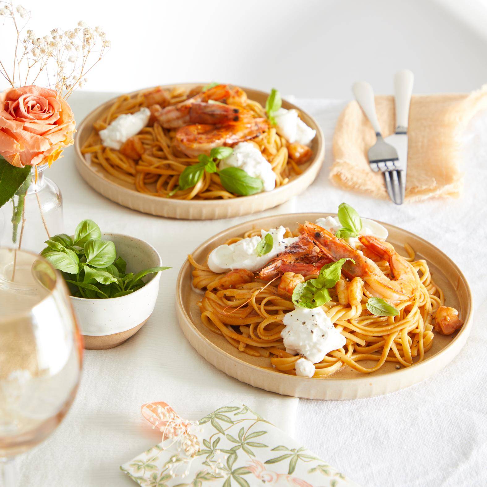 Linguine con langostinos y burrata - Receta undefined | Tefal