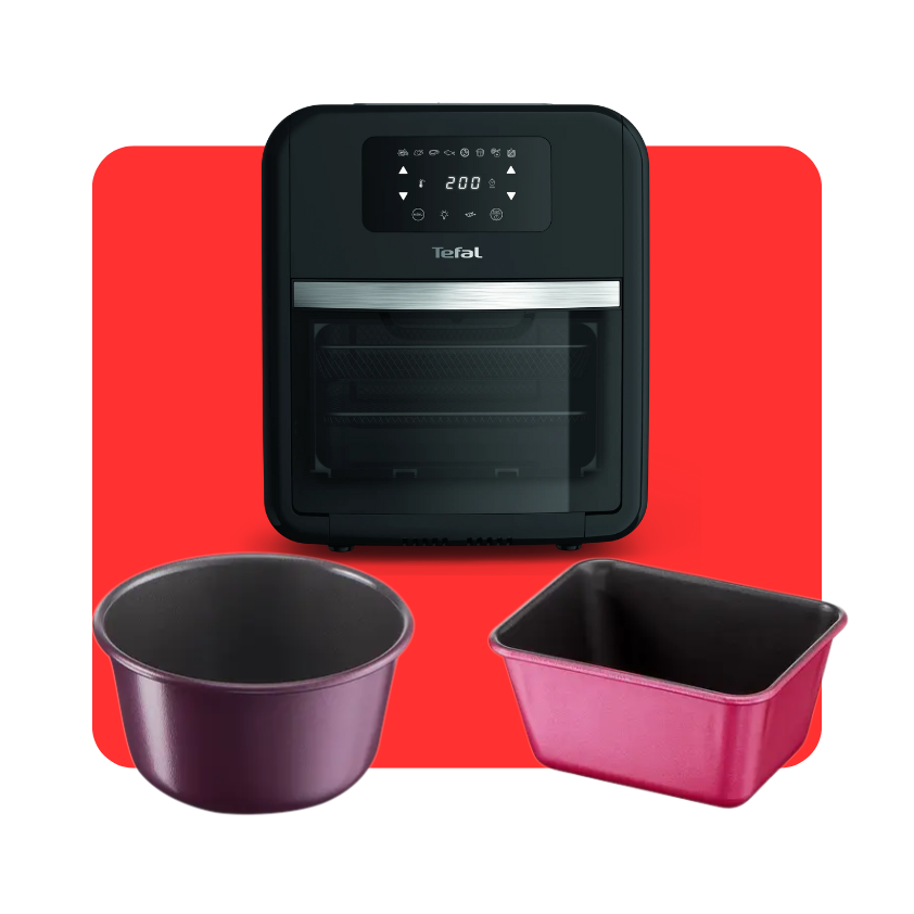 Pack snacks caseros con freidora de aire Easy Oven & Grill con sets de moldes para bizcochos y muffins Creabake