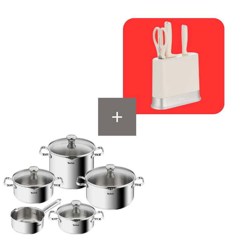 Pack set de 5 ollas Duetto On con set de cuchillos autoafilables EverSharp Daily
