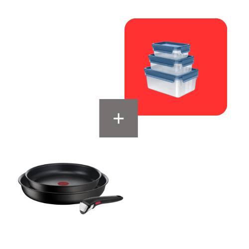 Pack set Ingenio Eco Resist 2 sartenes y 1 mango, con set de herméticos