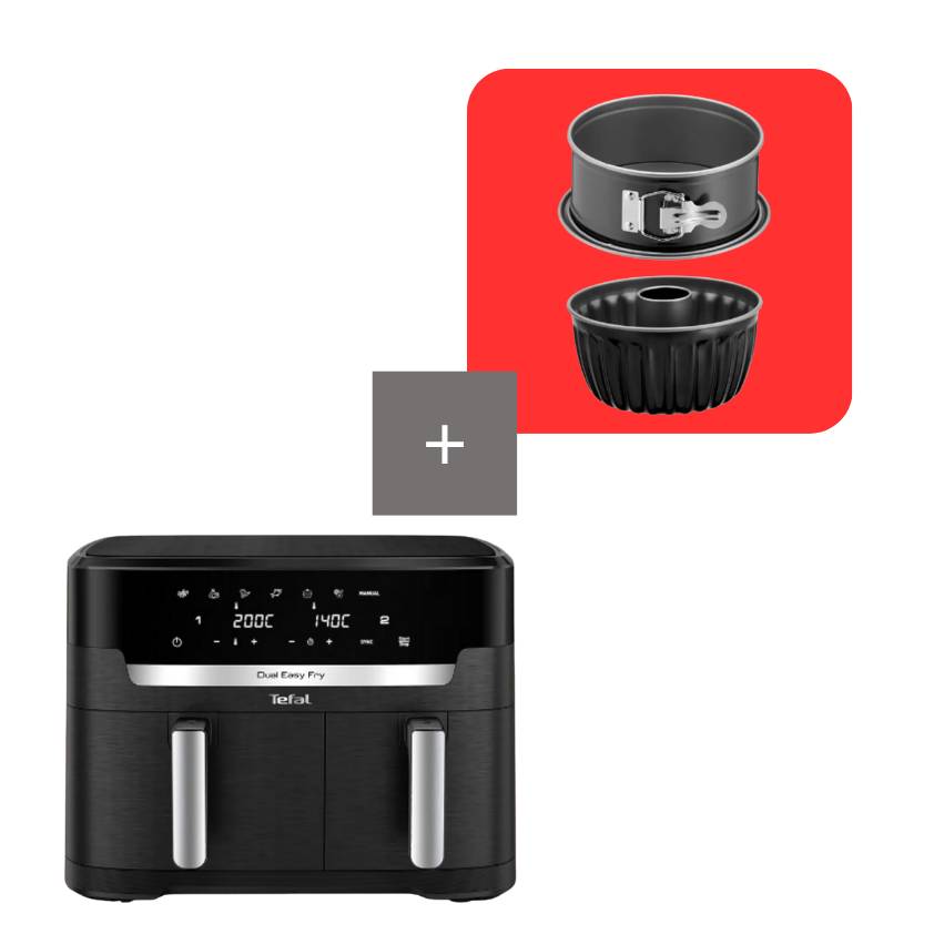 Pack freidora de aire XXL Dual Easy Fry con set de moldes de cocina