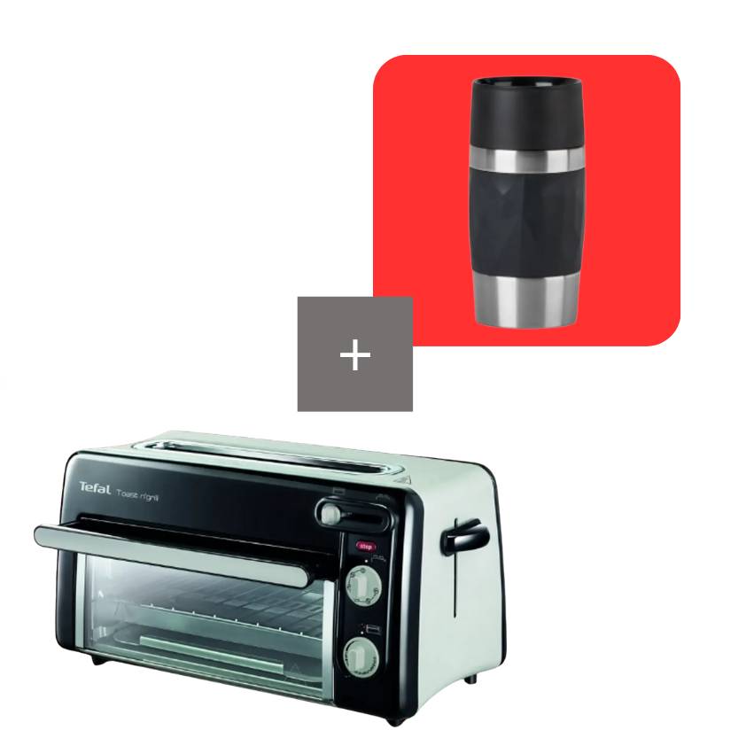 Pack tostadora y horno Toast'n Grill y taza térmica Copact Travel Negra